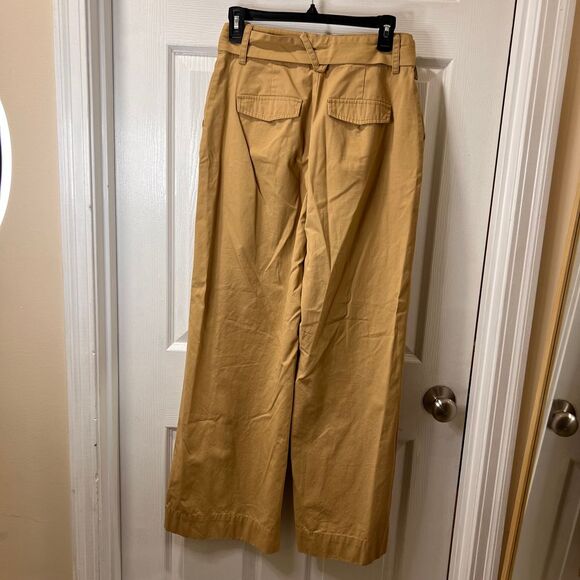 Who What Wear Khaki Wide Leg Belted Trousers Cotton‎ Pants Size 4 - Picture 5 of 8